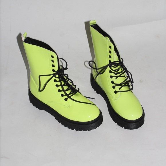 Neon Green Women's Lace-Up Boots - Picture 1 of 4